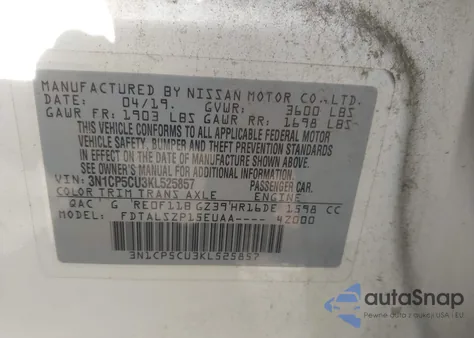 2019 Nissan Kicks Sv from USA, damaged, VIN 3N1CP5CU3KL525857